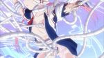  1girl :o animated animated_gif bound clarion cyborg doll_joints flat_chest forced_undressing frills koukaku_no_pandora legs_apart pink_hair sexually_suggestive tentacle twintails undressing 