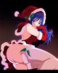  1girl blue_hair dress fairy_tail gloves juvia_loxar legwear panties santa_hat underwear 