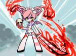  bat_wings ebola-chan flower nurse pink_hair skull sword wings yellow_eyes 