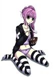  1girl food jacket long_hair one_piece perona pink_hair pupupu striped striped_legwear underwear 