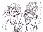  2girls dual_persona monochrome multiple_girls risky_boots shantae shantae_and_the_pirate&#039;s_curse shantae_and_the_pirate's_curse simple_background translation_request 