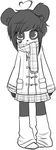  1girl full_body heart kenny_(ken_ashcorp) looking_at_viewer miniskirt monochrome panda plaid_skirt pleated_skirt scarf simple_background skirt standing white_background 