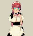  :o ammonio apron arm_behind_back arm_up bangs black_choker black_dress blue_eyes blunt_bangs braid breasts choker commentary_request dress eyebrows_visible_through_hair eyelashes hairband long_hair looking_at_viewer low_twin_braids maid maid_apron maid_dress maid_headdress medium_breasts open_mouth original puffy_short_sleeves puffy_sleeves red_hair shiny shiny_hair short_sleeves simple_background solo tan_background twin_braids underbust waist_apron white_apron white_hairband white_headdress 