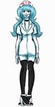  1girl blue_hair cure-chan high_heels long_hair nurse nurse_cap original personification simple_background solo thighhighssurgical_mask 