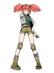  green_eyes gun knee_pads looking_at_viewer metal_slug nadia_cassel official_art pink_hair shorts solo twintails weapon 