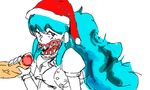  blue_hair cure-chan fellatio nurse nurse_cap open_mouth oral original penis personification santa_hat sharp_teeth uncensored 