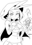  2girls breasts cleavage monochrome multiple_girls navel shantae shantae_(character) shantae_and_the_pirate&#039;s_curse shantae_and_the_pirate's_curse simple_background sky_(shantae) translation_request 