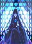  aliasing artist_request blue_diamond_(steven_universe) blue_skin cartoon_network covered_eyes curtains dokur01 glowing hood jewel parted_lips pointing solo steven_universe 
