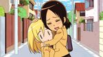  2girls animated animated_gif blonde_hair brown_hair christa_renz hug hugging multiple_girls school_uniform shingeki_no_kyojin shingeki_no_kyojin_junior_high xd ymir_(shingeki_no_kyojin) yuri 