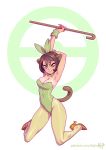  1girl animal_ears breasts cane choker cleavage creatures_(company) female_protagonist_(pokemon_swsh) game_freak grookey high_heels kajin_(kajinman) leotard lips monkey_ears nintendo pokemon pokemon_(game) pokemon_swsh short_hair tale thighhighs 