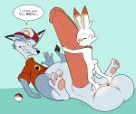  alex_the_rubikang belly bottomless burn claws clothed clothing dawmino dialogue english_text feet_on_balls hat hug hyper long_ears male male/male nintendo partially_clothed paws penis pok&eacute;ball pok&eacute;mon pok&eacute;mon_(species) scorbunny sweater text video_games whiskers 