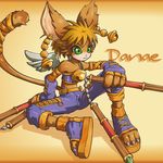  1girl animal_ears bell bell_earrings daena earrings furry green_eyes jewelry legend_of_mana nunchaku paseli seiken_densetsu tail wings 