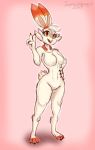  anthro breasts featureless_breasts featureless_crotch female jespassinthrough_(artist) looking_at_viewer nintendo nude pok&eacute;mon pok&eacute;mon_(species) scorbunny smile solo standing v_sign video_games 