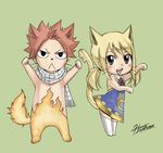  1boy 1girl :&lt; blonde_hair cat cat_ears cat_tail fairy_tail looking_at_viewer low_twintails lucy_heartfilia mashima_hiro natsu_dragneel official_art paw_pose skirt tail twintails whiskers 