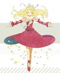 1girl blonde_hair breasts claire_bennett dress eyes_closed flower long_hair ribbon shoes smile tales_of_(series) tales_of_rebirth 