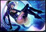  1girl ass blue_eyes bodysuit boots breasts catcouch choujigen_game_neptune compile_heart female gloves glowing glowing_eyes hair_ornament hair_tubes idea_factory large_breasts long_hair neptune_(choujigen_game_neptune) neptune_(series) purple_hair purple_heart skin_tight solo thigh_boots thighhighs twin_braids very_long_hair 