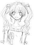  1girl breasts claire_bennett dress flower long_hair monochrome open_mouth ribbon tales_of_(series) tales_of_rebirth twintails 