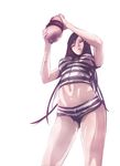  1girl black_hair bottle breasts kurihara_mari_(prison_school) long_hair midriff prison_clothes prison_school 