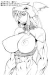  1girl abs animal_hat artist_request breasts buckle character_sheet cleavage digimon female hair_over_one_eye hat helmet large_breasts long_hair mervamon monochrome muscle nipples toned 