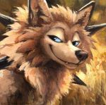  canid canine canis feral fluffy fur kenket looking_at_viewer lycanroc mammal midday_lycanroc nintendo pok&eacute;mon pok&eacute;mon_(species) smile solo video_games wolf 