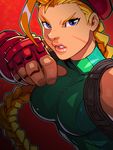  1girl beret blonde_hair cammy_white capcom edwin_huang face hat official_art solo street_fighter street_fighter_v 