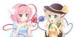  2girls animal_ears aqua_eyes eyeball fang hair_ornament hat komeiji_koishi komeiji_satori multiple_girls open_mouth paw_pose pink_eyes pink_hair short_hair smile swami third_eye touhou 