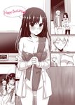  1girl blush comic happy_birthday long_hair monochrome nakajima_yuka naked_ribbon ribbon short_hair undressing unwrap_me_body_bow 