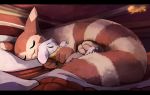  anthro asriel_dreemurr bed bedroom blitzdrachin chibi cuddling curling door feral fluffy furret invalid_tag nintendo paws pillow pok&eacute;mon pok&eacute;mon_(species) sleeping undertale video_games warm warm_lighting 