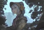  1girl bloodborne bloodlinev bonnet flower from_software leaf leaves parted_lips plain_doll silver_hair solo tree 
