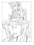  2koma comic curry curry_rice darkmaya detached_sleeves eating food greyscale headgear kantai_collection kongou_(kantai_collection) long_hair monochrome nontraditional_miko remodel_(kantai_collection) rice spoon spoon_in_mouth 