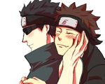  2boys aburame_shino black_hair blush brown_hair facepaint facial_mark fang goggles headband inuzuka_kiba male_focus multiple_boys naruto smile torori yaoi 