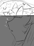  bed comic dai0 facial_mark fox_tail greyscale kyuubi monochrome monster_girl monster_musume_no_iru_nichijou monster_musume_no_iru_nichijou_online multiple_tails sketch smelling solo tail under_covers youko_(monster_musume) 