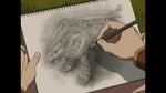  1boy 1girl animated animated_gif bath bathtub black_hair bubbles drawing earring ferumi jewelry long_hair nude picture solo souta_(zoids) subtitled uniform water zoids zoids_genesis 