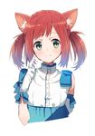  1girl :3 braid cat_ears eihi female gloves green_eyes original red_hair ribbon short_hair smile twintails 
