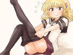  1girl bangs black_legwear blonde_hair blunt_bangs hair_ornament hairclip ma.ru oomuro_sakurako school_uniform serafuku solo thighhighs yuru_yuri 