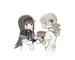  akemi_homura black_hair black_hairband blank_stare blonde_hair cheesecake comic drill_hair expressionless food food_on_face hair_ornament hairband jitome long_hair magical_girl mahou_shoujo_madoka_magica multiple_girls oda_takayuki plate simple_background time_stop tomoe_mami twin_drills white_background 