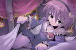  bed come_hither komeiji_satori kurogarasu lying purple_eyes purple_hair ringed_eyes smile solo touhou 