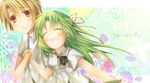  1girl blonde_hair closed_eyes green_hair half_updo higurashi_no_naku_koro_ni houjou_satoshi long_hair red_eyes sonozaki_shion tsukishio_kanoka 