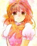  bad_id bad_pixiv_id brown_hair cardcaptor_sakura dress frills green_eyes hat kinomoto_sakura pink_hat shifumi short_hair solo 