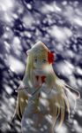  blonde_hair blue_eyes capelet dark hat lily_white long_hair ribbon seventh_servant snow solo touhou 