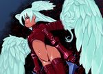  angel_wings blush boots doushimasho dual_wielding final_fantasy final_fantasy_tactics head_wings holding leotard long_hair red_eyes red_leotard silver_hair solo sword thigh_boots thighhighs ultima_(fft) weapon wings 