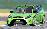  car ford ford_focus_rs ground_vehicle hatsune_miku long_hair motor_vehicle solo tomo_(f2000) vocaloid 