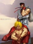  blonde_hair brown_hair druki gloves ken_masters male_focus multiple_boys ryuu_(street_fighter) street_fighter street_fighter_iii_(series) 