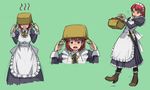  bad_id bad_pixiv_id basket blush boots cecily_cambell maid maid_headdress red_hair rohitsuka seiken_no_blacksmith short_hair sketch sword weapon 