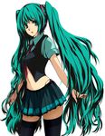  aqua_eyes aqua_hair bad_id bad_pixiv_id friden hatsune_miku long_hair midriff navel necktie skirt solo thighhighs twintails very_long_hair vest vocaloid zettai_ryouiki 