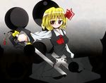  blonde_hair cross darkness hair_ribbon keyblade kingdom_hearts misora_soranoiro parody red_eyes ribbon rumia solo touhou weapon 