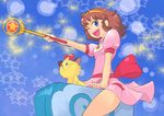  80s blue_eyes blush brown_hair cat hairband lalabel magical_girl mahou_shoujo_lalabel okera oldschool smile sparkle wand 