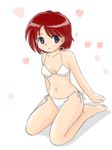  barefoot bikini blue_eyes kneeling marison_(aono107) original red_hair short_hair solo swimsuit 