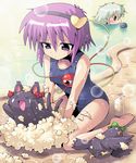  &gt;_&lt; :3 barefoot bathing bird bubble cat closed_eyes kaenbyou_rin kaenbyou_rin_(cat) komeiji_koishi komeiji_satori kurogarasu multiple_girls one-piece_swimsuit pool purple_eyes purple_hair reiuji_utsuho reiuji_utsuho_(bird) school_swimsuit short_hair soap swimsuit tears third_eye touhou washing x3 