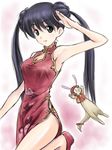  armpits black_hair china_dress chinese_clothes choujikuu_yousai_macross double_bun dress face green_eyes lips long_hair lynn_minmay macross macross:_the_first salute satogo side_slit sketch solo twintails weasel 